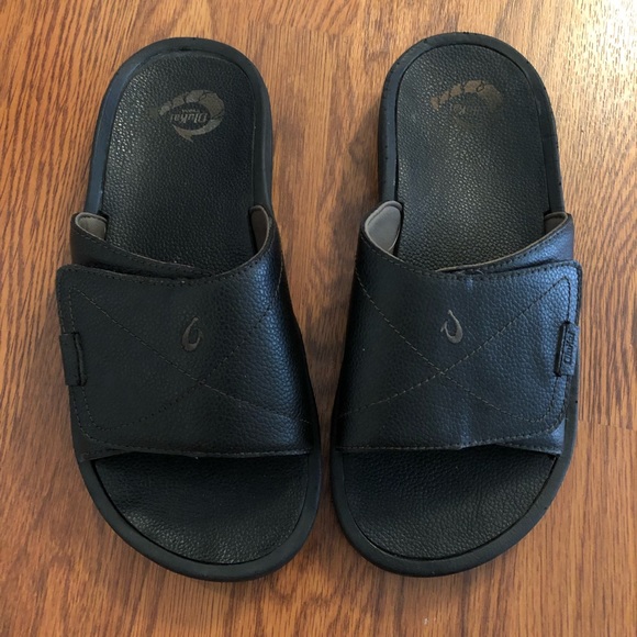 black leather slides mens